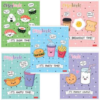 Тетрадь А5, 48 л., HATBER, скоба, клетка, обложка картон, "ПРИШЛА ЕДА" (5 видов в спайке), 48Т5лВ1 - Премиум Сервис