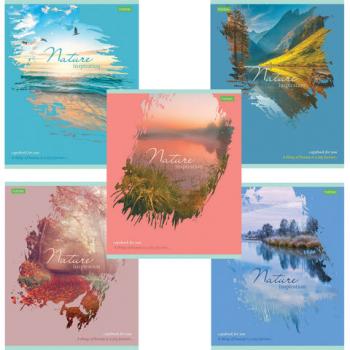 Тетрадь А5, 80 л., HATBER-ECO, скоба, клетка, обложка картон, "Nature", 80Т5C1 - Премиум Сервис