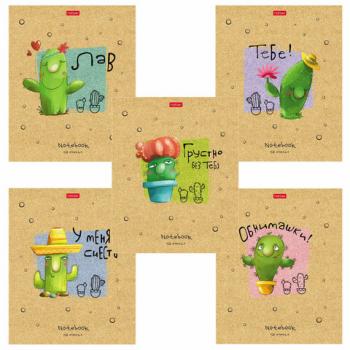 Тетрадь А5 48 л. HATBER скоба, клетка, матовая ламинация, "Мой друг Кактус" (5 видов в спайке), 48Т5лВ1 - Премиум Сервис