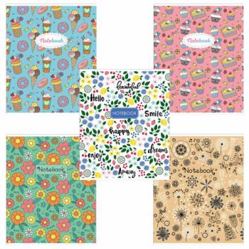 Тетрадь А5, 48 л., HATBER-ECO скоба, офсет №2 ЭКОНОМ, клетка, обложка мелованная бумага, "Паттерн", 48Т5D1 - Премиум Сервис