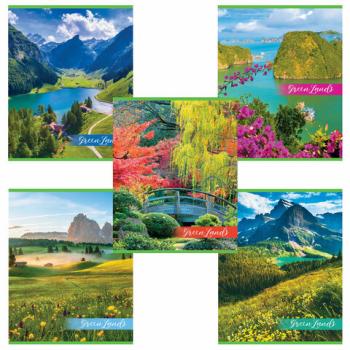 Тетрадь А5, 48 л., HATBER-ECO скоба, офсет №2 ЭКОНОМ, клетка, обложка мелованная бумага, "GreenLand", 48Т5D1 - Премиум Сервис