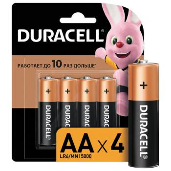 Батарейки КОМПЛЕКТ 4 шт., DURACELL Basic, AA (LR06, 15А), алкалиновые, пальчиковые, блистер, MN 1500 АА LR6 - Премиум Сервис