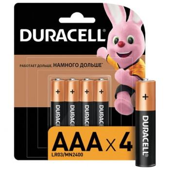 Батарейки КОМПЛЕКТ 4 шт., DURACELL Basic, AAA (LR03, 24А), алкалиновые, мизинчиковые, блистер, MN 2400 AAA LR3 - Премиум Сервис