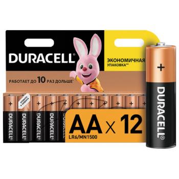 Батарейки КОМПЛЕКТ 12 шт., DURACELL Basic, AA (LR06, 15А), алкалиновые, пальчиковые, блистер - Премиум Сервис