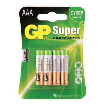 Батарейки КОМПЛЕКТ 4 шт., GP Super, AAA (LR03, 24А), алкалиновые, мизинчиковые, блистер, 24A-2CR4 - Премиум Сервис