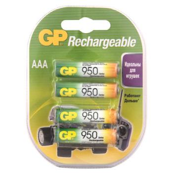 Батарейки аккумуляторные КОМПЛЕКТ 4 шт., GP, AAA (HR03), Ni-Mh, 950 mAh, блистер, 95AAAHC-2DECRC4 - Премиум Сервис