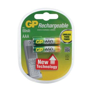 Батарейки аккумуляторные КОМПЛЕКТ 2 шт., GP, AAA (HR03), Ni-Mh, 650 mAh, блистер, 65AAAHC-2DECRC2, 65АAАНС-UC2 - Премиум Сервис
