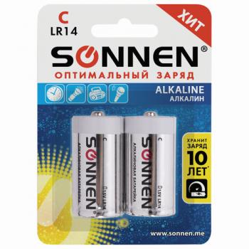 Батарейки КОМПЛЕКТ 2 шт., SONNEN Alkaline, С (LR14, 14А), алкалиновые, блистер, 451090 - Премиум Сервис