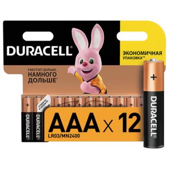 Батарейки КОМПЛЕКТ 12 шт., DURACELL Basic ОРИГИНАЛ, AAA (LR03, 24А), алкалиновые, мизинчиковые - Премиум Сервис