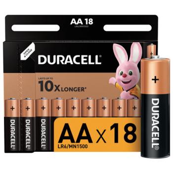 Батарейки КОМПЛЕКТ 18 шт., DURACELL Basic, AA (LR06, 15А), алкалиновые, пальчиковые, блистер - Премиум Сервис
