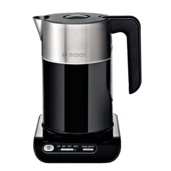 Чайник BOSCH TWK8613P, 1,5 л, 2400 Вт, закрытый нагревательный элемент, нержавеющая сталь, черный - Премиум Сервис