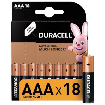 Батарейки КОМПЛЕКТ 18 шт., DURACELL Basic, AAA (LR03, 24А), алкалиновые, мизинчиковые, блистер, 81483686 - Премиум Сервис