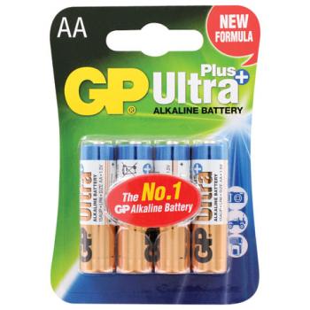 Батарейки КОМПЛЕКТ 4 шт., GP Ultra Plus, AA (LR06, 15А), алкалиновые, пальчиковые, блистер, 15AUP-2CR4 - Премиум Сервис