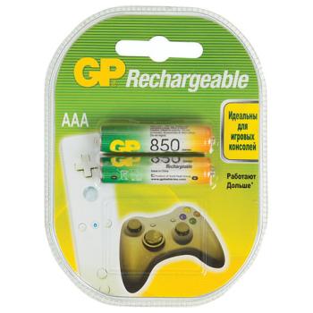 Батарейки аккумуляторные КОМПЛЕКТ 2 шт., GP, AAA (HR03), Ni-Mh, 850 mAh, блистер, 85AAAHC-2DECRC2 - Премиум Сервис