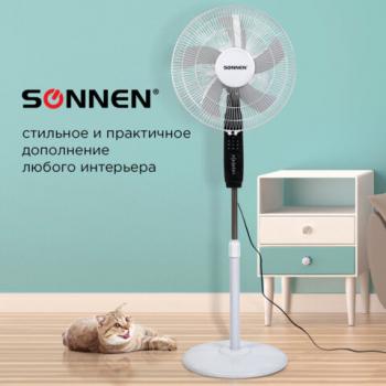 Вентилятор напольный, 3 режима, пульт ДУ, SONNEN TF-45W-40-520, d=40 см, 45 Вт, белый, 454788, FS-40-520 - Премиум Сервис