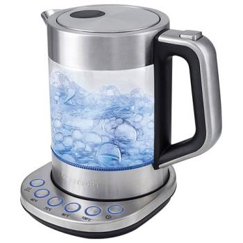 Чайник KITFORT КТ-616, 1,5 л, 2200 Вт, закрытый нагревательный элемент, ТЕРМОРЕГУЛЯТОР, стекло, серебристый, KT-616 - Премиум Сервис