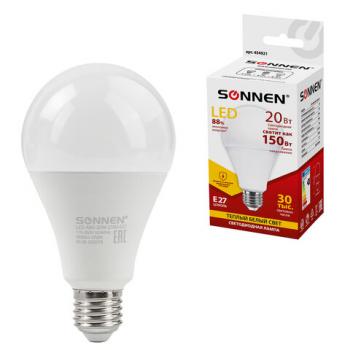 Лампа светодиодная SONNEN, 20 (150) Вт, цоколь Е27, груша, теплый белый, 30000 ч, LED A80-20W-2700-E27, 454921 - Премиум Сервис