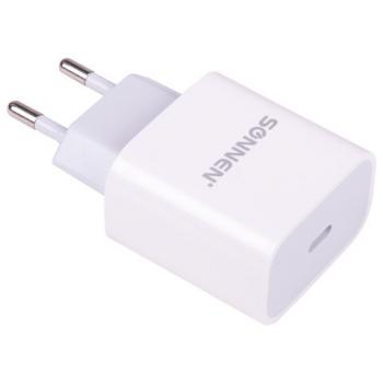 Быстрое зарядное устройство для iPhone (220В) SONNEN, порт Type-C, выходной ток 2A, белое, 455507 - Премиум Сервис