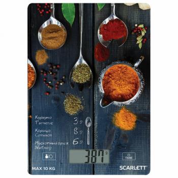 Весы кухонные SCARLETT SC-KS57P68, электронный дисплей, max вес 10 кг, тарокомпенсация, стекло - Премиум Сервис