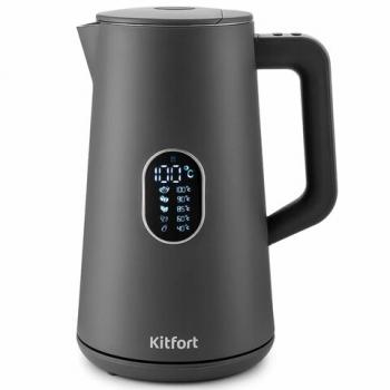 Чайник KITFORT КТ-6115-2, 1,5 л, 1800 Вт, закрытый нагревательный элемент, ТЕРМОРЕГУЛЯТОР, двойные стенки, серый - Премиум Сервис