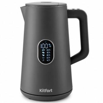 Чайник KITFORT КТ-6115-2, 1,5 л, 1800 Вт, закрытый нагревательный элемент, ТЕРМОРЕГУЛЯТОР, двойные стенки, серый - Премиум Сервис