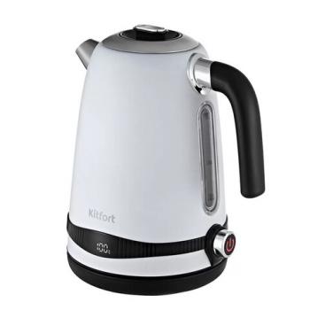 Чайник KITFORT КТ-6121-2, 1,7 л, 2200 Вт, закрытый нагревательный элемент, LED-дисплей, ТЕРМОРЕГУЛЯТОР, сталь, белый - Премиум Сервис