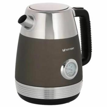 Чайник KITFORT КТ-633-1, 1,7 л, 2200 Вт, закрытый нагревательный элемент, термометр, пластик/металл, графит - Премиум Сервис