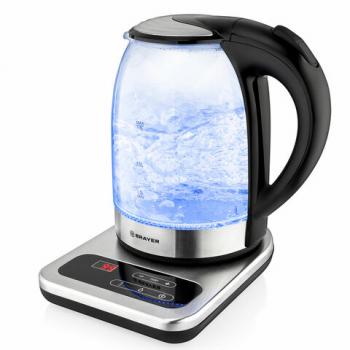 Чайник с терморегулятором BRAYER BR1003, 1,7 л, 2200 Вт, закрытый нагревательный элемент, стекло - Премиум Сервис