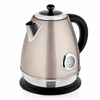 Чайник с термометром BRAYER BR1007, 1,7 л, 2200 Вт, закрытый нагревательный элемент, сталь, бежевый - Премиум Сервис