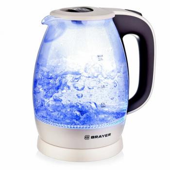 Чайник BRAYER BR1045BN, 1,8 л, 2200 Вт, закрытый нагревательный элемент, стекло, бежевый - Премиум Сервис