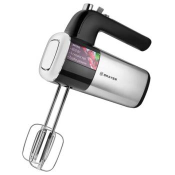 Миксер BRAYER BR1302, 800 Вт, 5 скоростей, 2 венчика, 2 крюка для теста, черный/серебро - Премиум Сервис