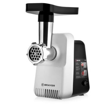 Мясорубка BRAYER BR1600, 1300 Вт, производительность 1,5 кг/мин, металлический шнек, реверс, пластик, белая/черная - Премиум Сервис