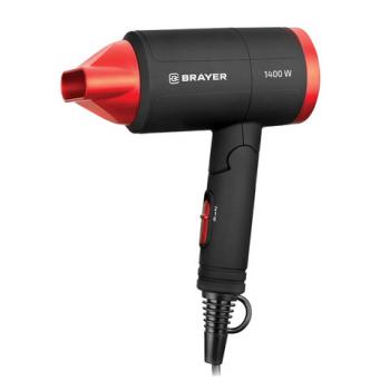 Фен BRAYER BR3040RD, 1400 Вт, 2 скорости, 1 температурный режим, складная ручка, черный/красный - Премиум Сервис
