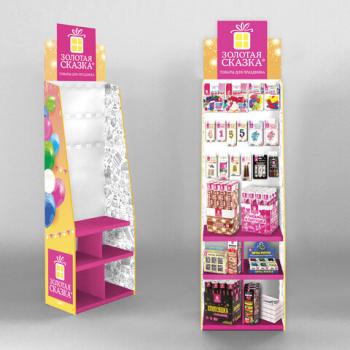 Стойка для размещения товара напольная усиленная ЗОЛОТАЯ СКАЗКА, 200х60х40 см, 3 полки, 18 крючков - Премиум Сервис