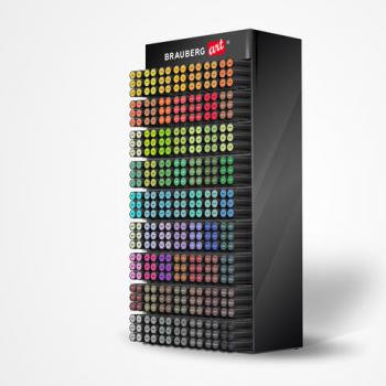 Дисплей настольный для размещения маркеров для скетчинга BRAUBERG ART, 63 ячейки, 378 маркеров (в комплект не входят), 504908 - Премиум Сервис