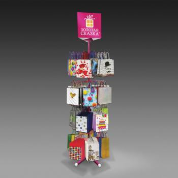 Стойка для пакетов напольная ЗОЛОТАЯ СКАЗКА, 212х60 см, 4 вращающихся ряда, 30 крючков, 504997 - Премиум Сервис