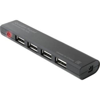 Хаб DEFENDER Quadro Promt, USB 2.0, 4 порта, порт для питания, черный, 83200 - Премиум Сервис