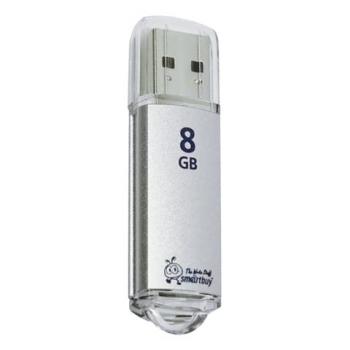 Флеш-диск 8 GB, SMARTBUY V-Cut, USB 2.0, металлический корпус, серебристый, SB8GBVC-S - Премиум Сервис