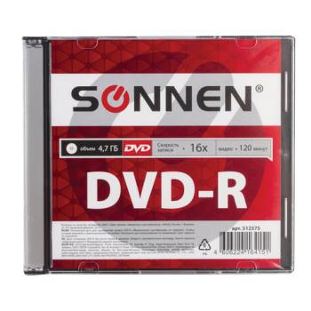Диск DVD-R SONNEN, 4,7 Gb, 16x, Slim Case (1 штука), 512575 - Премиум Сервис