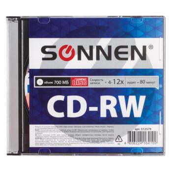 Диск CD-RW SONNEN, 700 Mb, 4-12x, Slim Case (1 штука), 512579 - Премиум Сервис
