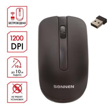 Мышь беспроводная SONNEN M-3032, USB, 1200 dpi, 2 кнопки + 1 колесо-кнопка, оптическая, черная, 512640 - Премиум Сервис