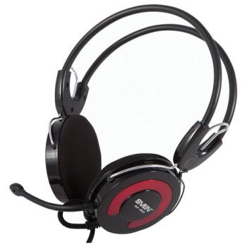 Наушники с микрофоном (гарнитура) SVEN AP-540, проводные, 2,2 м, с оголовьем, черно-красные, SV-0410540 - Премиум Сервис