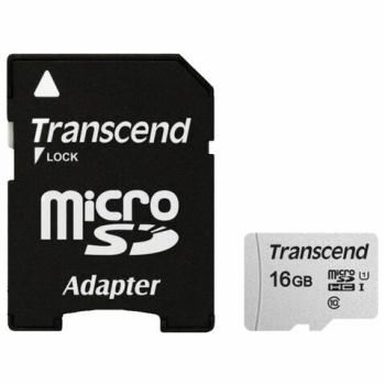 Карта памяти microSDHC 16 GB TRANSCEND UHS-I U1, 95 Мб/сек (class 10), адаптер, TS16GUSD300S-A - Премиум Сервис