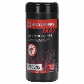 Салфетки для экранов всех типов и оптики BRAUBERG MAX ПЛОТНЫЕ, 13х17 см, туба 100 шт., влажные, 513284 - Премиум Сервис