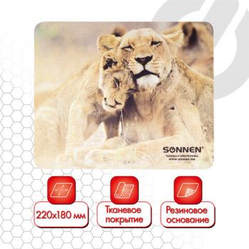 Коврик для мыши SONNEN "LIONS", резина + ткань, 220х180х3 мм, 513310 - Премиум Сервис