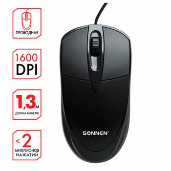 Мышь проводная SONNEN B61, USB, 1000 dpi, 2 кнопки + колесо-кнопка, оптическая, черная, 513513 - Премиум Сервис