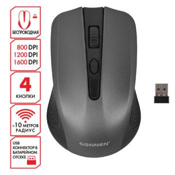 Мышь беспроводная SONNEN V99, USB, 1000/1200/1600 dpi, 4 кнопки, оптическая, серая, 513528 - Премиум Сервис
