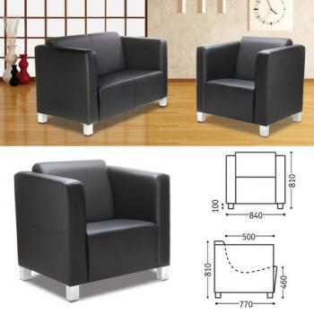 Кресло мягкое "Милано", 810х840х770 мм, c подлокотниками, экокожа, черное - Премиум Сервис