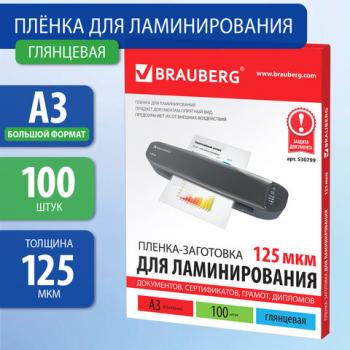 Пленки-заготовки для ламинирования БОЛЬШОГО ФОРМАТА, А3, КОМПЛЕКТ 100 шт., 125 мкм, BRAUBERG, 530799 - Премиум Сервис