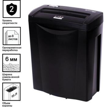 Уничтожитель (шредер) BRAUBERG S8-S, 2 уровень секретности, полоски 6 мм, 8 листов, 15 л, 531088 - Премиум Сервис